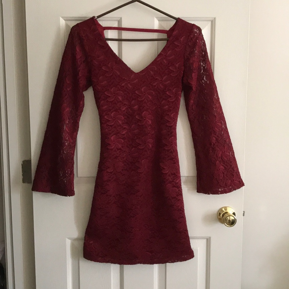 Maroon Lace Bell Sleeve dress